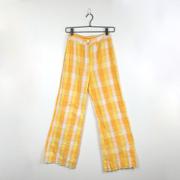 Vintage Pants - Vintage 60s 70s Plaid High Waisted Flare Pants